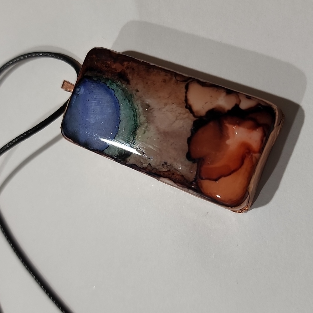 NWOT handcrafted, upcycled domino necklace, colored with alcohol inks.